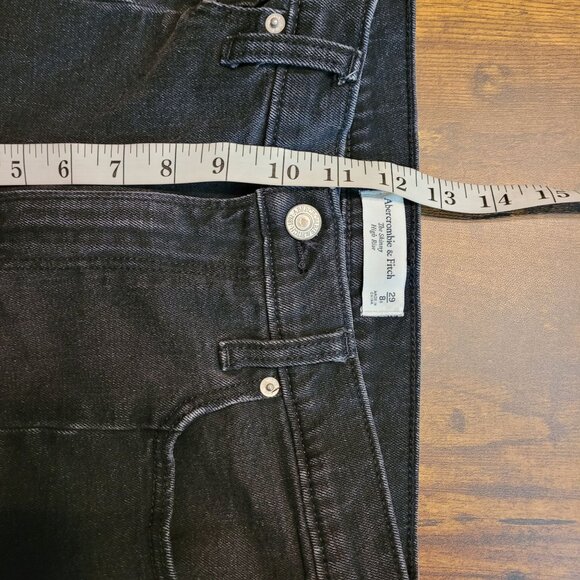 Abercrombie & Fitch Jeans Sz 8 Skinny Hi Rise Raw Hem Slit Ankle Black Stretch - Picture 7 of 9